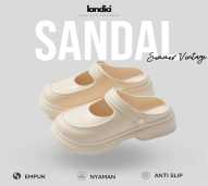 LANDICI Sandal Slop Wanita Terbaru Kekinian / Sepatu Wanita Slip On Dewasa Terbaru 2024 / Sendal Slop Tali Cewek Platform Korean Style